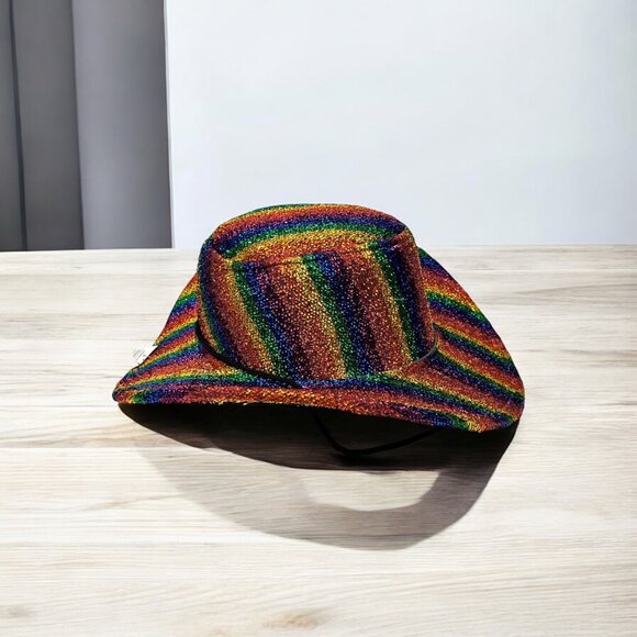 Rainbow Sequin Cowboy Hat With Adjustable Strap Costume Celebration Pride Party - Picture 3 of 8